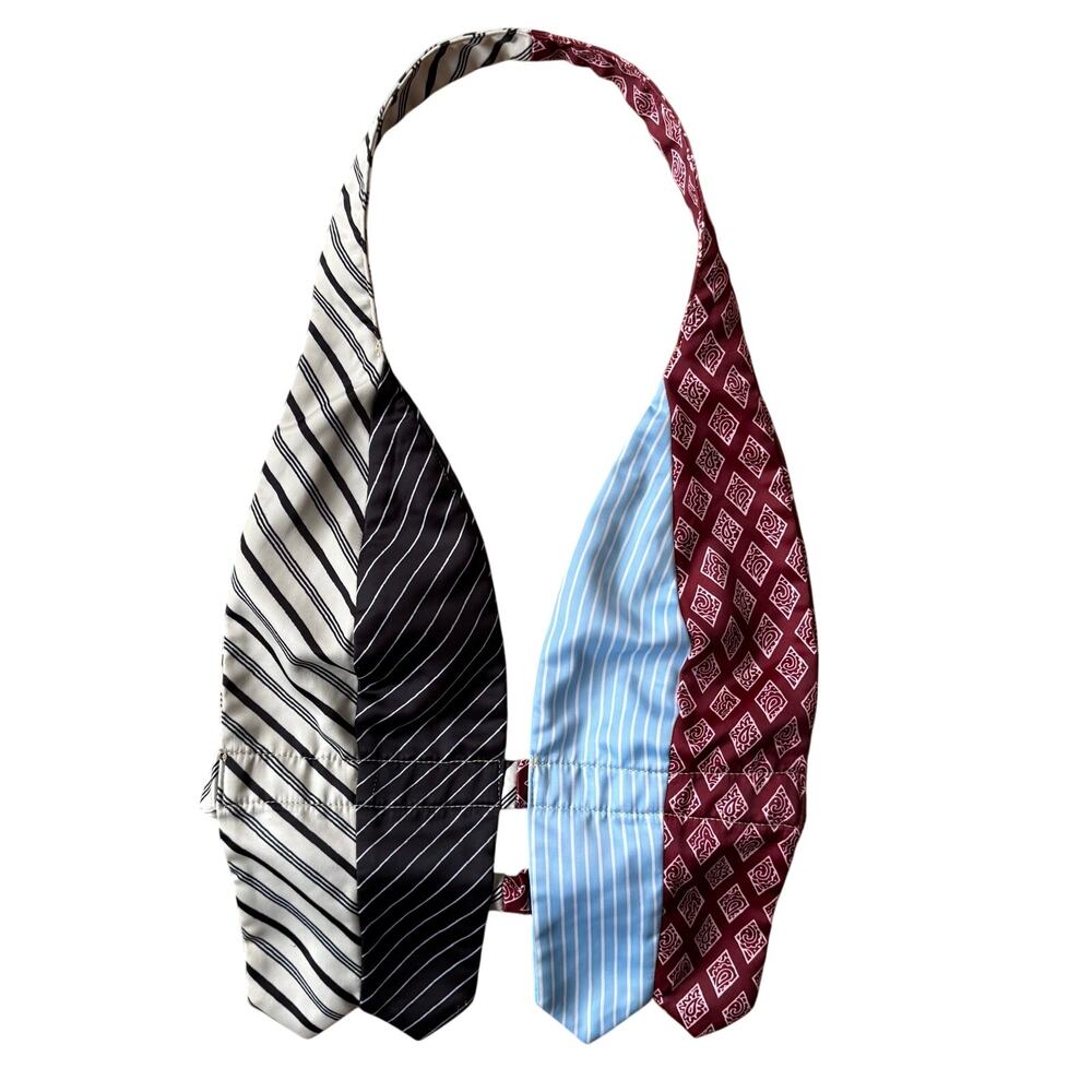 Patchwork Striped Tie Halter Vest Top XS (apprx) Backless Pinup Indie 90's Y2K